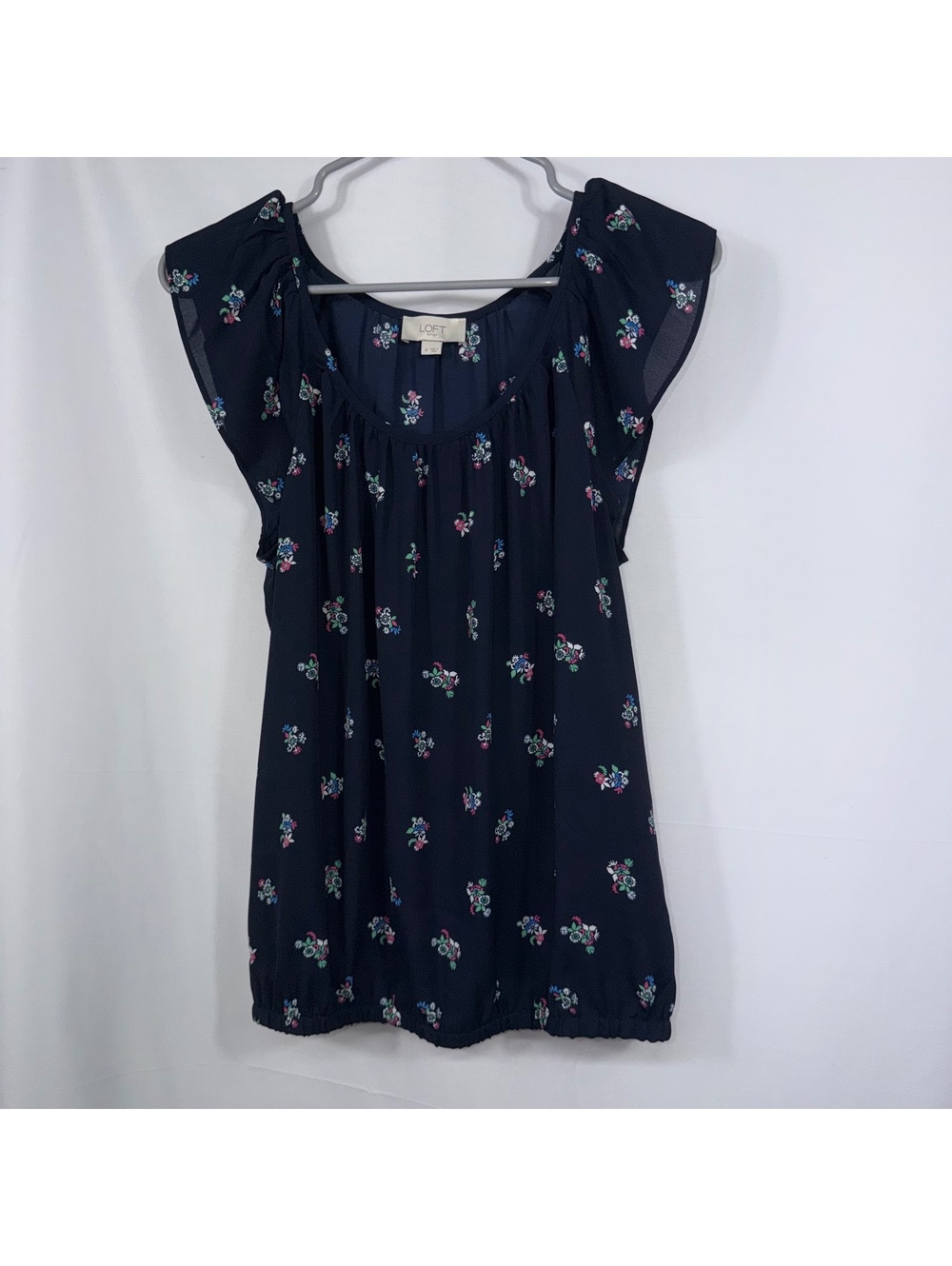 LOFT Outlet Navy Floral Flutter Sleeve Blouse M